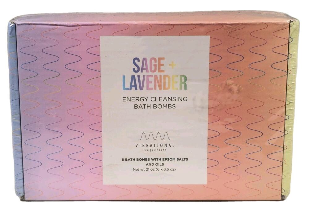 Sage + Lavender Energy Cleansing Bath Bombs With Epson Salts & Oils 21 oz, New